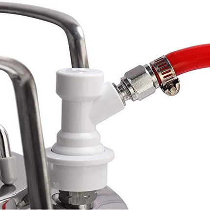 MRbrew 5FT Ball Lock Gas Line, Kegerator Sankey Keg Tap Draft Beer Homebrew I.D 5/16'' Ball Lock Quick Disconnect CO2 Dispensing Brewing Red Tubing Gas Hose Assembly with Nipple Barb and Hose Clamp