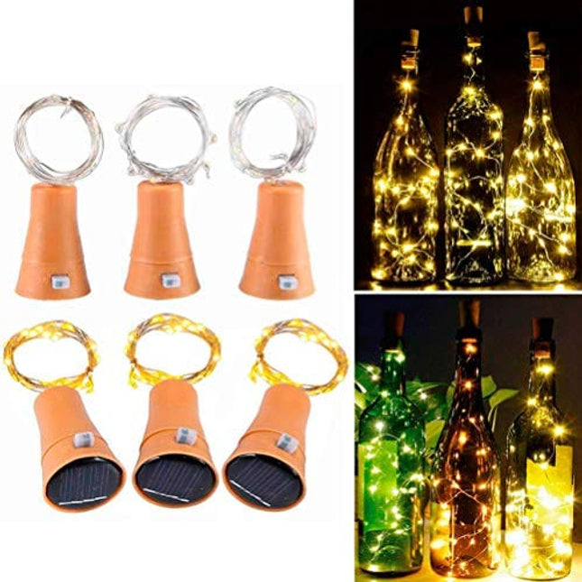 Muasdae 6 Pack Warm White Solar Wine Bottle Lights, Bottle Cork 10 LED Fairy String Lights White Solar Lights for Party, DIY, Decoration, Halloween, Wedding