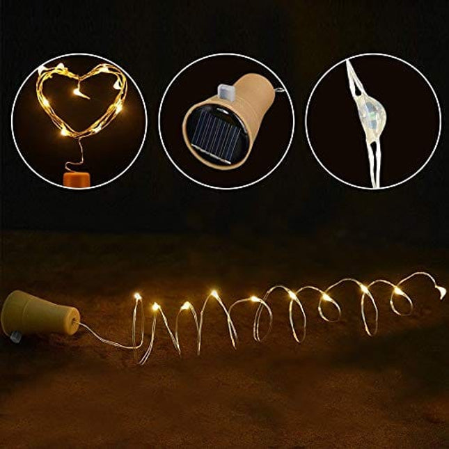 Muasdae 6 Pack Warm White Solar Wine Bottle Lights, Bottle Cork 10 LED Fairy String Lights White Solar Lights for Party, DIY, Decoration, Halloween, Wedding
