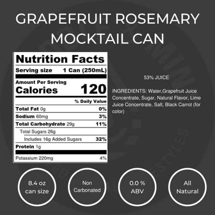 MUDDLE & MINT Mocktails Non-alcoholic Drinks Canned Mocktails, Ready-To-Drink, Non-Carbonated Mocktail or Mixer | Award Winning | Grapefruit Rosemary