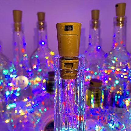 MUMUXI 10 Pack 20 LED Wine Bottle Lights with Cork, 3.3ft Silver Wire Cork Lights Battery Operated Fairy Mini String Lights for Liquor Bottles Crafts Party Wedding Halloween Christmas Decor,Colorful