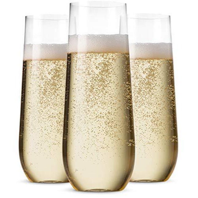 48 Pack Stemless Plastic Champagne Flutes Disposable 9 Oz Clear Plastic Toasting Glasses Shatterproof Recyclable and BPA-Free
