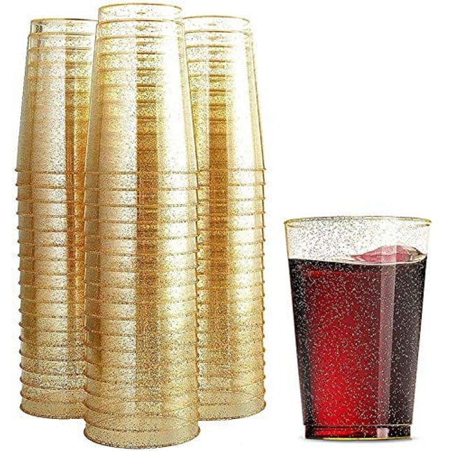 100 Glitter Plastic Cups 12 Oz Clear Plastic Cups Tumblers Gold Glitter Cups Disposable Wedding Cups Elegant Party Cups Recyclable and BPA-Free