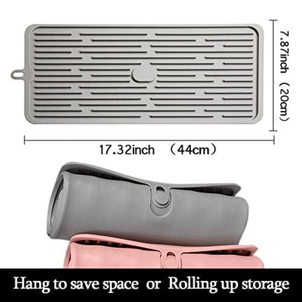 Dish Mat Silicone Dish Drying Mats Works For Drying Stemware Cocktail Glasses Silverware Pots Pans Knives and Dish Rack for Kitchen Counter Sink Bar Pads Easy to Clean 17.3"*7.9"*0.2" (Gray)
