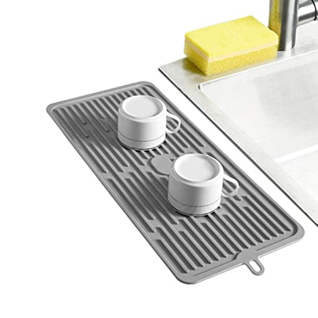 Dish Mat Silicone Dish Drying Mats Works For Drying Stemware Cocktail Glasses Silverware Pots Pans Knives and Dish Rack for Kitchen Counter Sink Bar Pads Easy to Clean 17.3"*7.9"*0.2" (Gray)