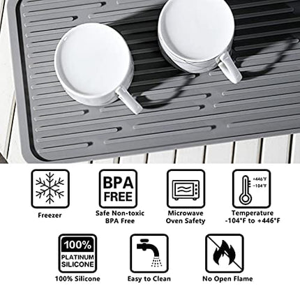 Dish Mat Silicone Dish Drying Mats Works For Drying Stemware Cocktail Glasses Silverware Pots Pans Knives and Dish Rack for Kitchen Counter Sink Bar Pads Easy to Clean 17.3"*7.9"*0.2" (Gray)