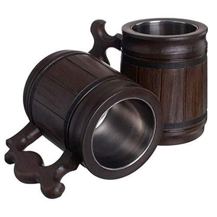 Handmade Beer Mug Oak Wood Stainless Steel Cup Box Natural 0.3L 10oz Classic Brown