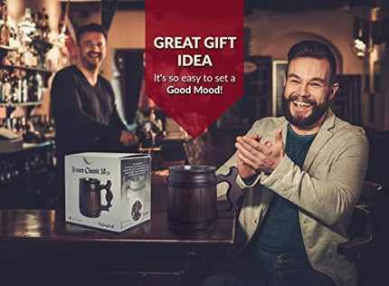 Handmade Beer Mug Oak Wood Stainless Steel Cup Box Natural 0.3L 10oz Classic Brown