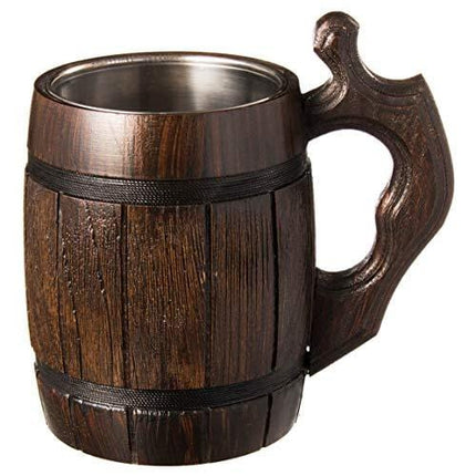 Handmade Beer Mug Oak Wood Stainless Steel Cup Natural Eco-Friendly 0.6 liters 20 ounces Barrel Brown