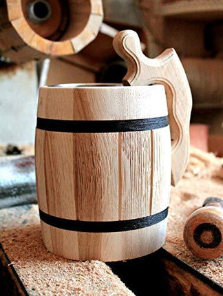Handmade Beer Mug Oak Wood Stainless Steel Cup Natural Eco-Friendly 0.6 liters 20 ounces Barrel Brown