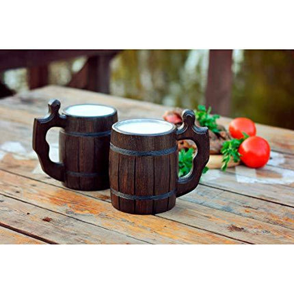 Handmade Beer Mug Oak Wood Stainless Steel Cup Natural Eco-Friendly 0.6 liters 20 ounces Barrel Brown