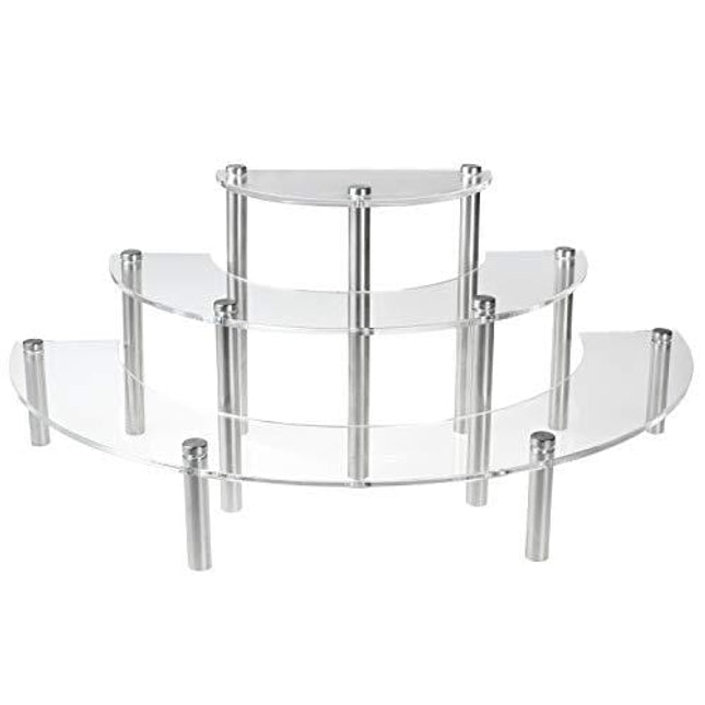 MyGift 3-Piece Set Clear Acrylic Half Moon Server Cupcake Dessert Display Stand, Tabletop Collectible Showcase Risers