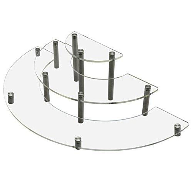 MyGift Clear Acrylic Half Moon Shelf Unit / 3 Tier Tabletop Display Riser with Silver Metal Legs