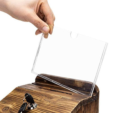MyGift Rustic Burnt Wood Wall Mountable Restaurant Tip, Fundraising Donation Money Collection/Comment Ballot Box with Lock and Key, Clear Acrylic Sign Holder and Chalkboard Surface