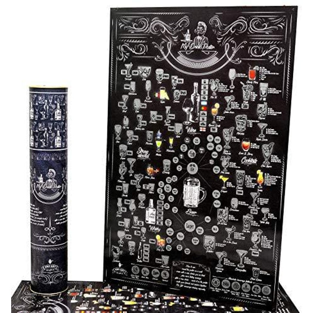 Party Drinks Scratch Off Poster Bucket List Kitchen Wall Decor Bar Scratch beer Poster with More Than 100 Drinks and Cocktails Birthday Wall Poster