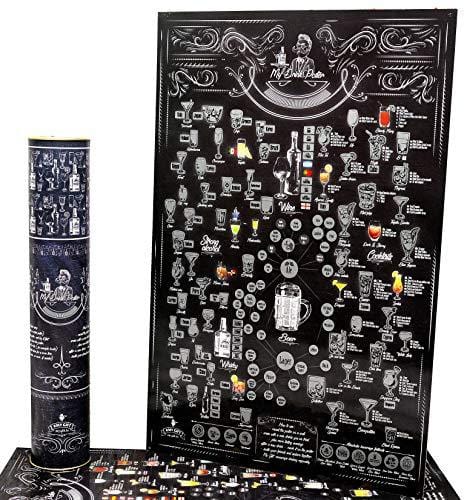 Party Drinks Scratch Off Poster Bucket List Kitchen Wall Decor Bar Scratch beer Poster with More Than 100 Drinks and Cocktails Birthday Wall Poster