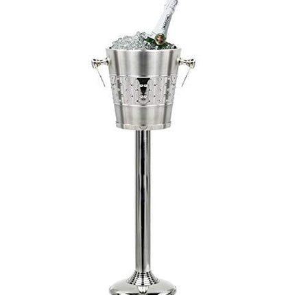 Indo-Persian Brushed Nickel Plated Majestic Wine & Ice Bucket With Steel Bucket Stand | Wine Chiller On Stand Kitchenware Bar ware