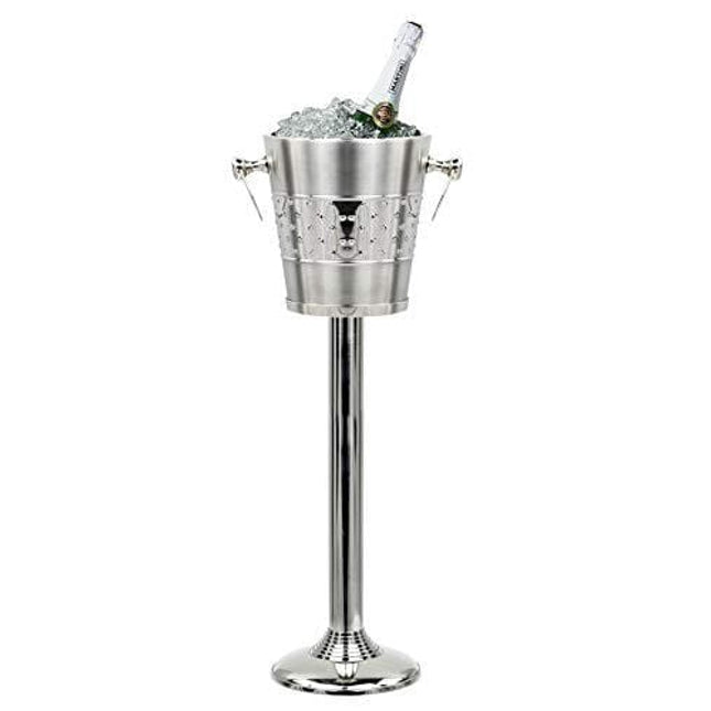 Indo-Persian Brushed Nickel Plated Majestic Wine & Ice Bucket With Steel Bucket Stand | Wine Chiller On Stand Kitchenware Bar ware
