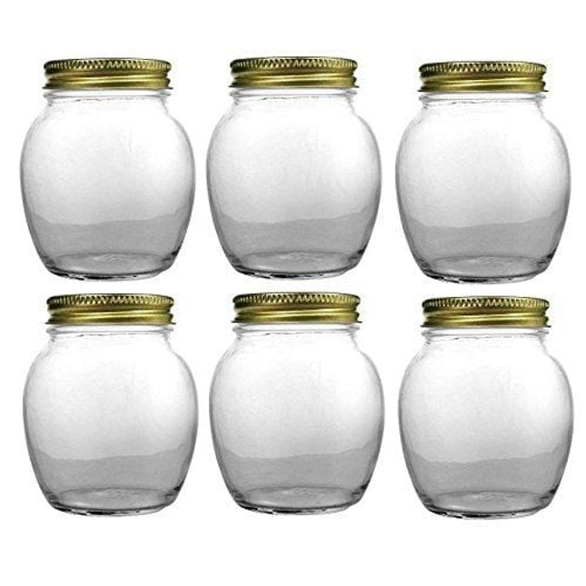 Nakpunar 6 pcs, 12 oz Globe Jars with Gold Lids