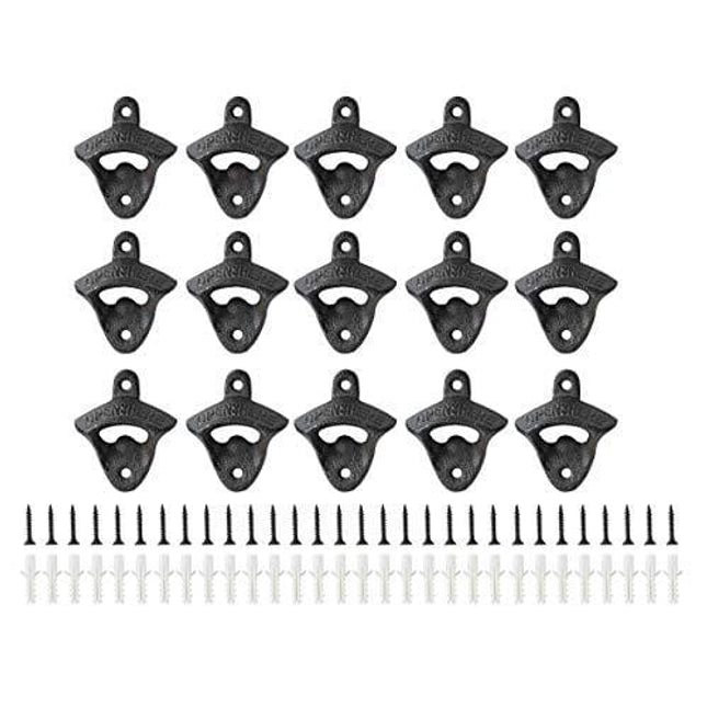 NATGAI 15pcs Cast Iron Wall Mount Bottle Openers, Mounting Hardware Included, Vintage Rustic Bar
