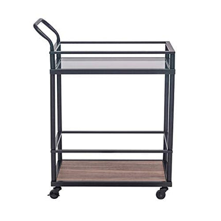 Nathan James Mid-Century Modern Two Tier Rolling Bar Serving Cart, Carter Metal and Glass, Black/Brown