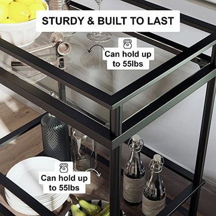 Nathan James Mid-Century Modern Two Tier Rolling Bar Serving Cart, Carter Metal and Glass, Black/Brown