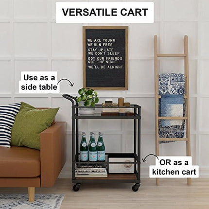 Nathan James Mid-Century Modern Two Tier Rolling Bar Serving Cart, Carter Metal and Glass, Black/Brown