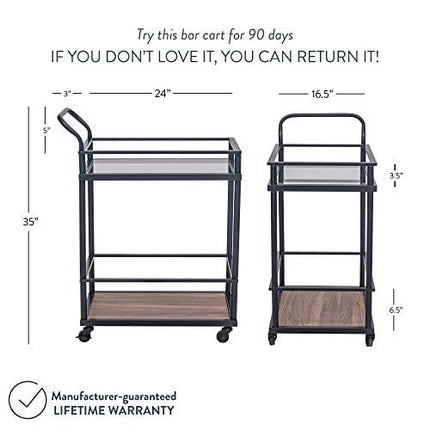 Nathan James Mid-Century Modern Two Tier Rolling Bar Serving Cart, Carter Metal and Glass, Black/Brown