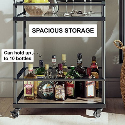 Nathan James Mid-Century Modern Two Tier Rolling Bar Serving Cart, Carter Metal and Glass, Black/Brown