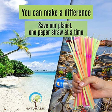 Naturalik 1000-Pack Sturdy Biodegradable Paper Straws Heavy-Duty, Dye-Free, Eco-Friendly Sturdy Paper Straws Bulk Drinking Straws for Smoothies, Restaurants and Party Decorations 7.7"