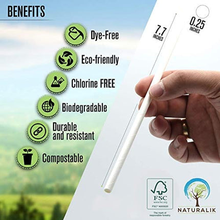 Naturalik 1000-Pack White Biodegradable Paper Straws Extra Durable Dye-Free- Premium Eco-Friendly Paper Straws Bulk - Drinking Straws for Smoothies, Restaurant drinking straws (White, 1000ct)