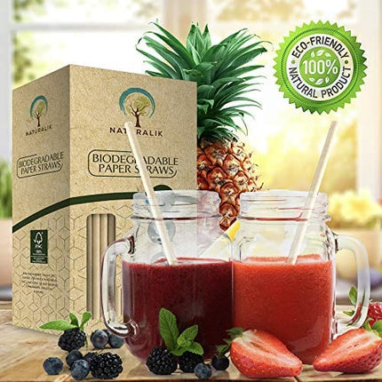 Naturalik 1000-Pack White Biodegradable Paper Straws Extra Durable Dye-Free- Premium Eco-Friendly Paper Straws Bulk - Drinking Straws for Smoothies, Restaurant drinking straws (White, 1000ct)