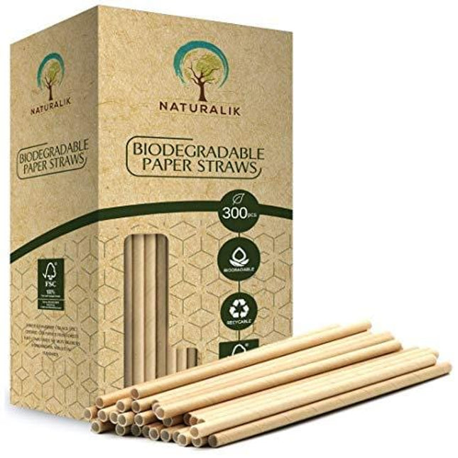 Naturalik 300/1000-Pack Biodegradable Paper Straws Dye-Free- Premium Eco-Friendly Paper Straws Bulk- Drinking Straws for Juices, Smoothies, Restaurants and Party Decorations, 7.7" (Brown, 300ct)