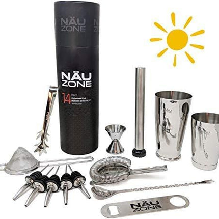 Professional Bartender Kit (14-Piece) | Bartending Kit Includes Elegant Stainless Steel Weighted Bottom Cocktail Shakers with Premium Bar Tools and Bar Set Accesssories | Deluxe Gift Packaging
