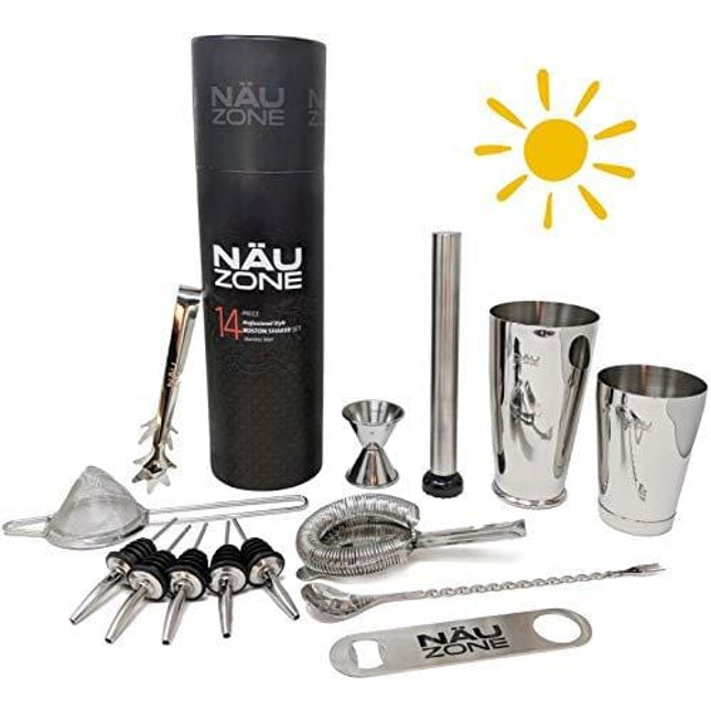 Professional Bartender Kit (14-Piece) | Bartending Kit Includes Elegant Stainless Steel Weighted Bottom Cocktail Shakers with Premium Bar Tools and Bar Set Accesssories | Deluxe Gift Packaging