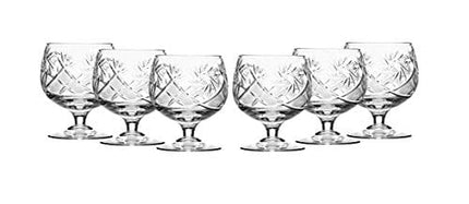 Set of 6 Russian Cut Crystal Cognac Brandy Whiskey Snifters Goblets, Handmade Glassware