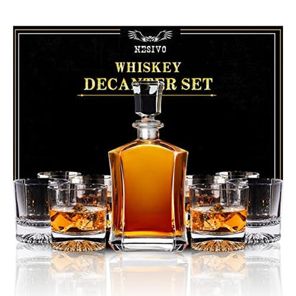 Gifts for Men Dad, Whiskey Decanter Set with 4 Glasses, Christmas Whiskey Gifts for Husband Him Boyfriend Women Groomsmen, Unique Anniversary Housewarming Birthday Presents for Bourbon Scotch Liquor