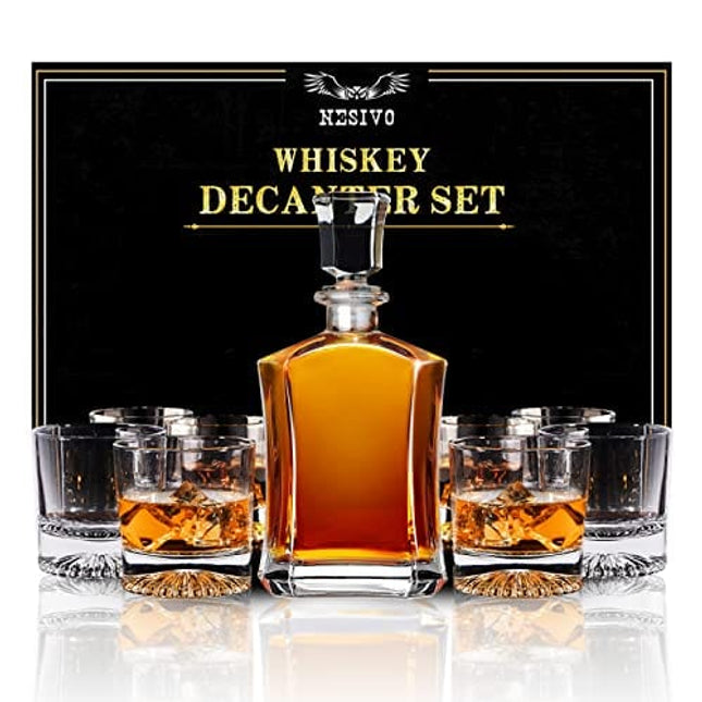 Gifts for Men Dad, Whiskey Decanter Set with 4 Glasses, Christmas Whiskey Gifts for Husband Him Boyfriend Women Groomsmen, Unique Anniversary Housewarming Birthday Presents for Bourbon Scotch Liquor