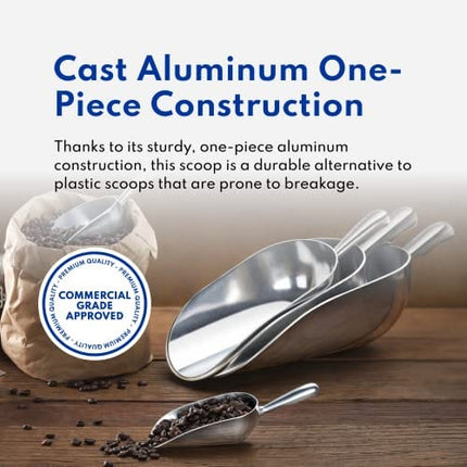 New Star Foodservice 34547 One-Piece Cast Aluminum Round Bottom Bar Ice Flour Utility Scoop, 24 -Ounce, Silver (Hand Wash Only)