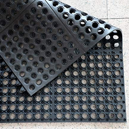 New Star Foodservice 54491 Commercial Grade Grease Resistant Anti-Fatigue Interlocking Rubber Floor Mat, 36" x 36", Black
