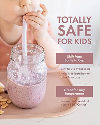 Nightingale Silicone Straw - Flexible & Reusable Drinking Straws with Cleaning Brush for Toddlers & Kids - with Bendable Tips – Soft, Food-Safe Material, No BPA - Dishwasher Safe - Set of 6 - Oak