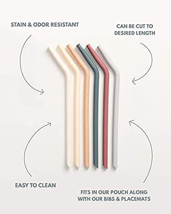 Nightingale Silicone Straw - Flexible & Reusable Drinking Straws with Cleaning Brush for Toddlers & Kids - with Bendable Tips – Soft, Food-Safe Material, No BPA - Dishwasher Safe - Set of 6 - Oak