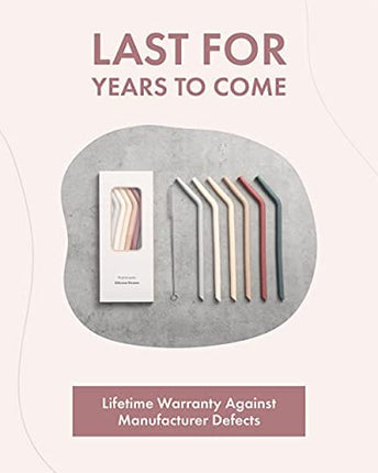 Nightingale Silicone Straw - Flexible & Reusable Drinking Straws with Cleaning Brush for Toddlers & Kids - with Bendable Tips – Soft, Food-Safe Material, No BPA - Dishwasher Safe - Set of 6 - Oak