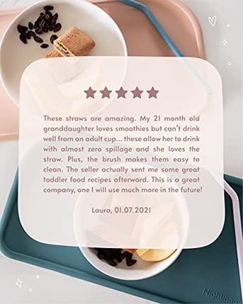 Nightingale Silicone Straw - Flexible & Reusable Drinking Straws with Cleaning Brush for Toddlers & Kids - with Bendable Tips – Soft, Food-Safe Material, No BPA - Dishwasher Safe - Set of 6 - Oak