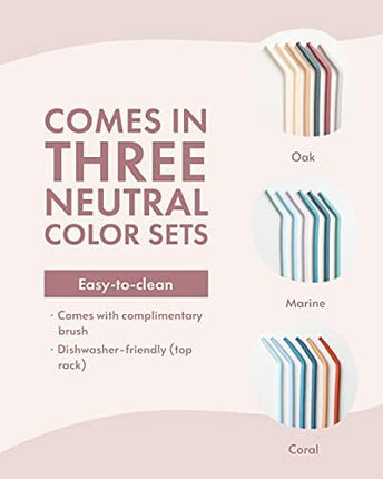 Nightingale Silicone Straw - Flexible & Reusable Drinking Straws with Cleaning Brush for Toddlers & Kids - with Bendable Tips – Soft, Food-Safe Material, No BPA - Dishwasher Safe - Set of 6 - Oak