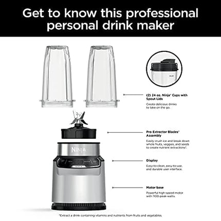 Ninja (BN401) Nutri Pro with Auto-iQ, 1100-Peak-Watt, Personal Blender, Cloud Silver