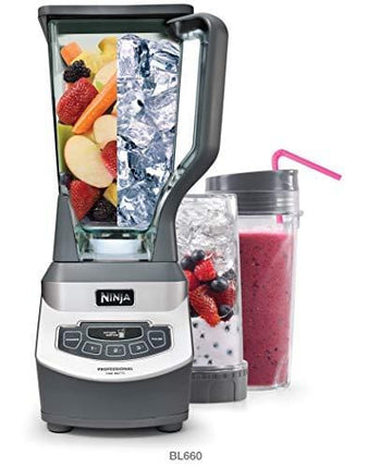 Ninja Professional Countertop Blender with 1100-Watt Base, 72 Oz Total Crushing Pitcher and (2) 16 Oz Cups for Frozen Drinks and Smoothies (BL660), Gray