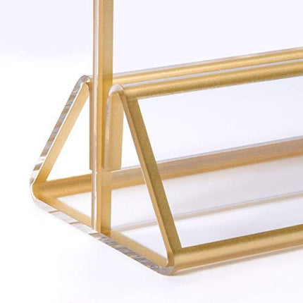 NIUBEE 6Pack 6 x 4 Horizontal Clear Acrylic Sign Holder with Gold Borders, Double Sided Table Menu Stands Picture Frames for Wedding Table Numbers, Restaurant Signs, Photos and Art Display