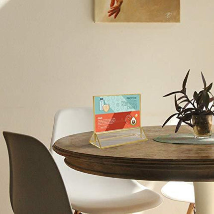 NIUBEE 6Pack 6 x 4 Horizontal Clear Acrylic Sign Holder with Gold Borders, Double Sided Table Menu Stands Picture Frames for Wedding Table Numbers, Restaurant Signs, Photos and Art Display