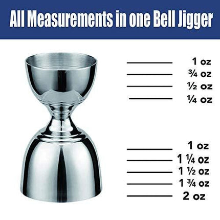 Stainless Steel Bell Jigger, Bar Tool With 0.5oz, 1oz, 1.5oz and 2oz Measuring Marks, Polished Finish, Cocktail Jigger Measuring Cup